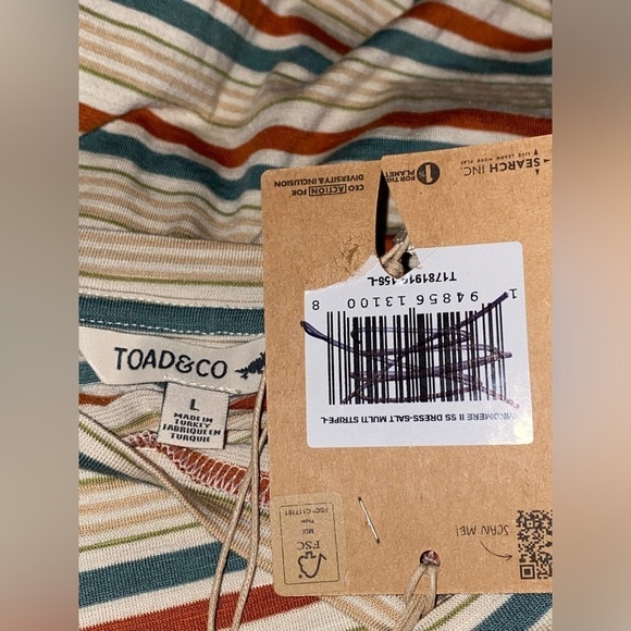 NEW Toad & Co Windmere II Striped Organic Cotton Mini Dress Women L Beachy - Picture 8 of 8